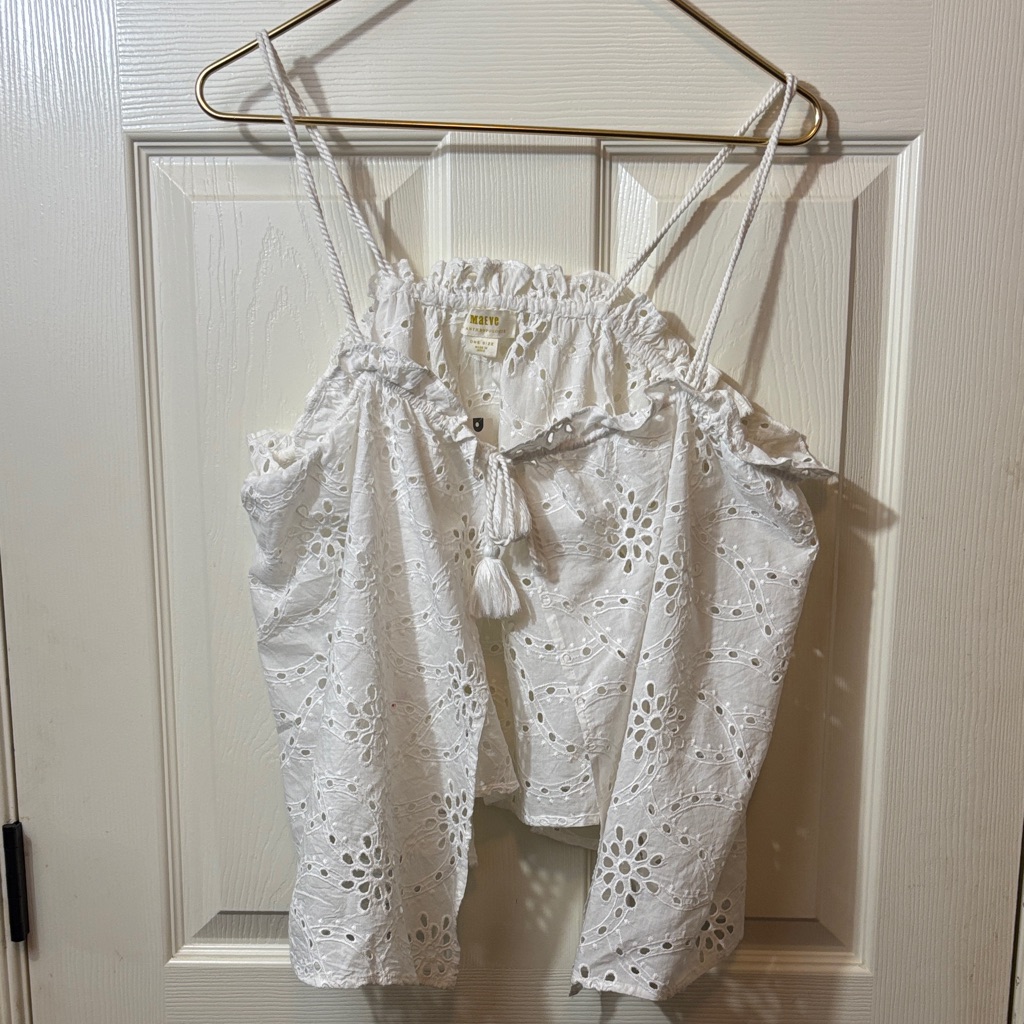 Maeve Anthropologie White Eyelet Tassel Camisole